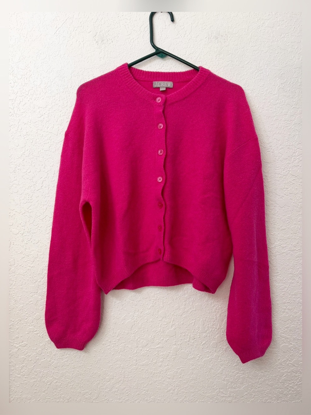 J. Crew Supersoft Bubble-Hem Cardigan Hot Pink Size Small